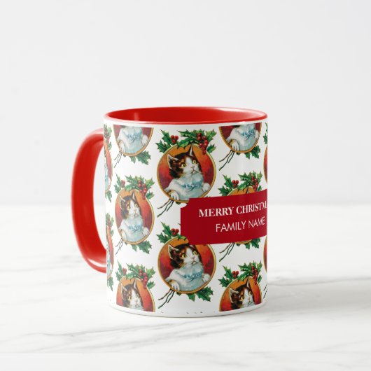 Vintage kerstcadeau-feestdag - Aangepaste naam Mok (Voorkant links)