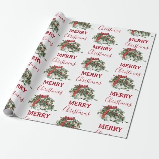 Vintage kerstcadeau Holiday Holly Berries Cadeaupapier (Uitgerold)