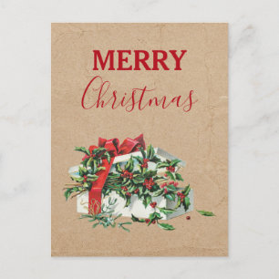 Vintage kerstcadeau Holiday Holly Berries Kraft Feestdagenkaart