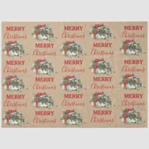 Vintage kerstcadeau Holiday Holly Berries Kraft Tissuepapier