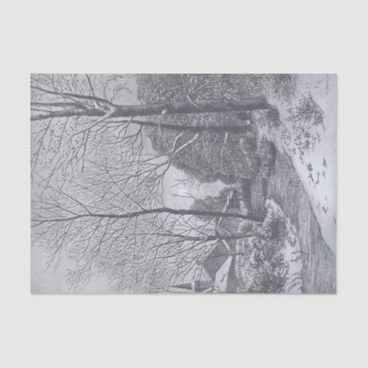 Vintage kerstcadeaupapier WINTER STROLL Tissuepapier (Voorkant)