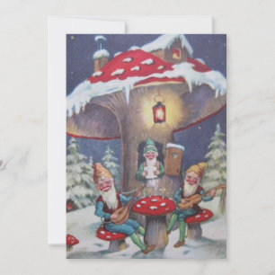 Vintage kerstcadeautjes die muziek op paddenstoel feestdagenkaart
