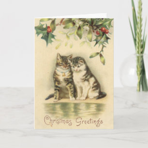 Vintage kerstcadeautjes, keukenkatten feestdagen kaart