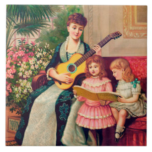 Vintage kerstcarol, 1888 lithograaf, tegeltje