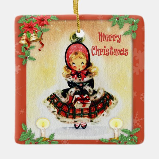 Vintage KerstCaroler Keramisch Ornament (Voorkant)