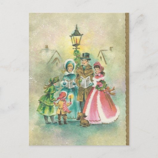 Vintage KerstCarolers Feestdagenkaart (Voorkant)