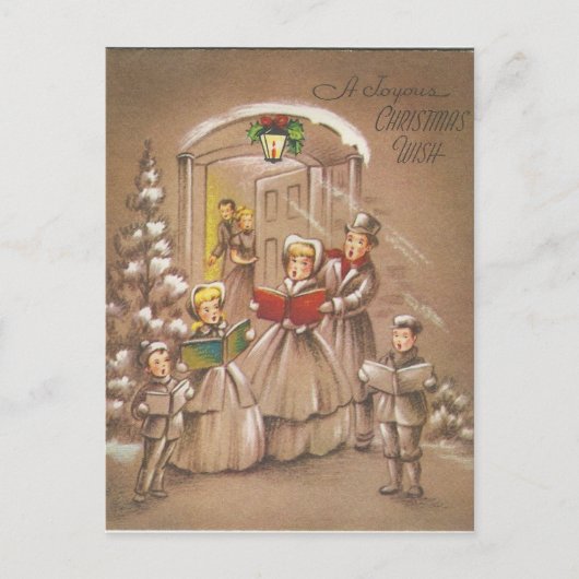 Vintage KerstCarolers Feestdagenkaart (Voorkant)