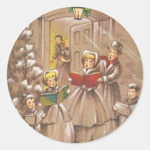 Vintage KerstCarolers Ronde Sticker