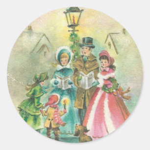 Vintage KerstCarolers Ronde Sticker