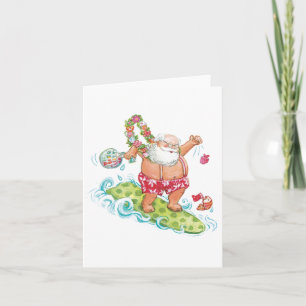 Vintage kerstCartoon Surfing Santa Claus Feestdagen Kaart