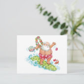 Vintage kerstCartoon Surfing Santa Claus Feestdagenkaart (Staand voorkant)