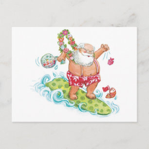 Vintage kerstCartoon Surfing Santa Claus Feestdagenkaart