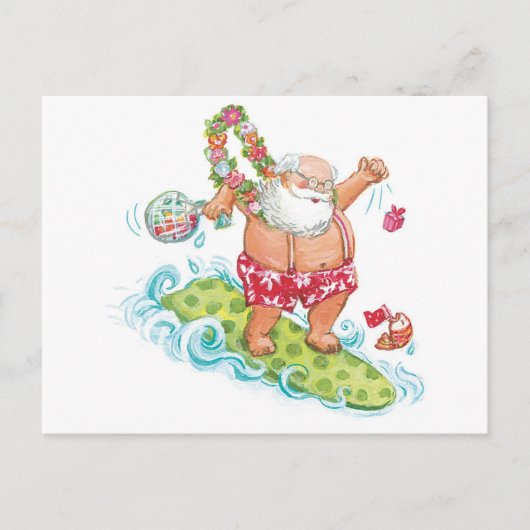 Vintage kerstCartoon Surfing Santa Claus Feestdagenkaart (Voorkant)