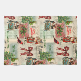 Vintage kerstcollage theedoek