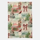 Vintage kerstcollage theedoek (Verticaal)