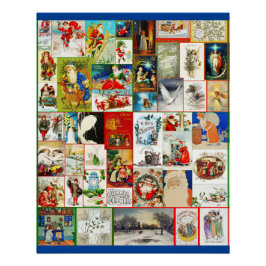 Vintage kerstcollage van Santas en Scenes Perfect Poster