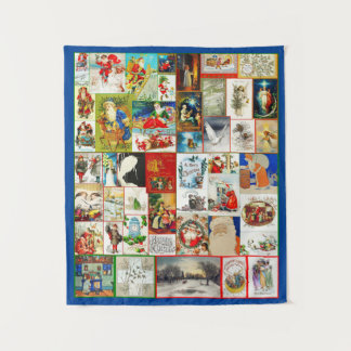 Vintage kerstcollage van Santas en Scenes Wandkleed