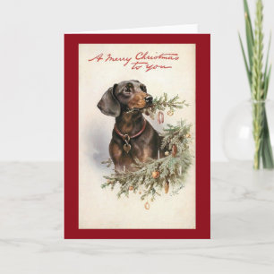 Vintage kerstdachshund Dog Feestdagen Kaart