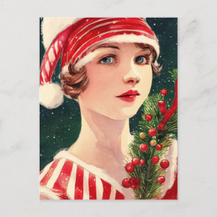 Vintage kerstdame briefkaart