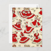 Vintage kerstdansmeisjes feestdagenkaart (Voorkant / Achterkant)