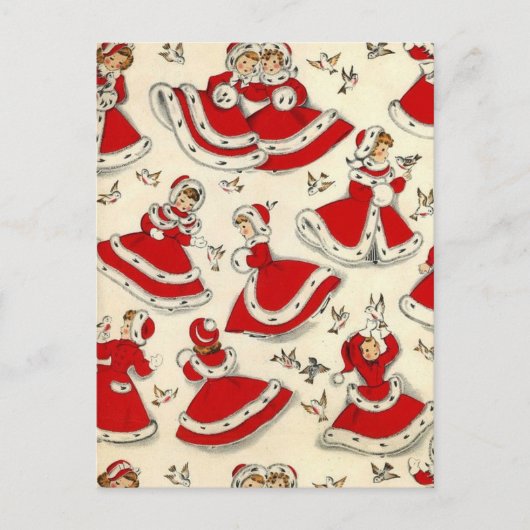 Vintage kerstdansmeisjes feestdagenkaart (Voorkant)
