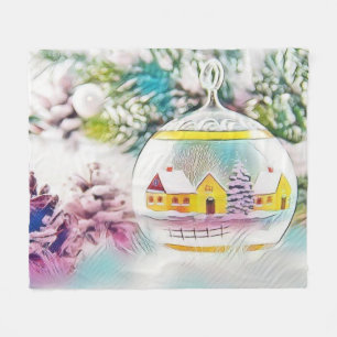 Vintage Kerstdecoraties Ornamenten Waterverf Fleece Deken