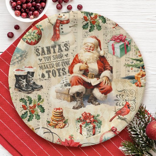 Vintage kerstdecoupage papieren bordje