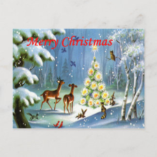 Vintage Kerstdieren in de Bossen Post Kaart