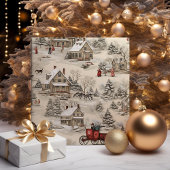 Vintage kerstdorp cadeaupapier