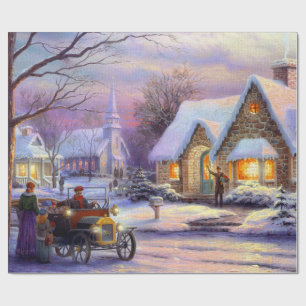 Vintage kerstdorp cadeaupapier