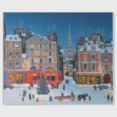 Vintage kerstdorp cadeaupapier (Vlak)