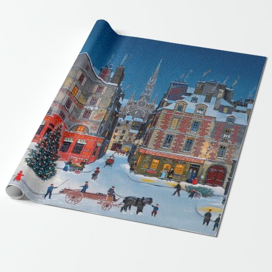 Vintage kerstdorp cadeaupapier (Uitgerold)
