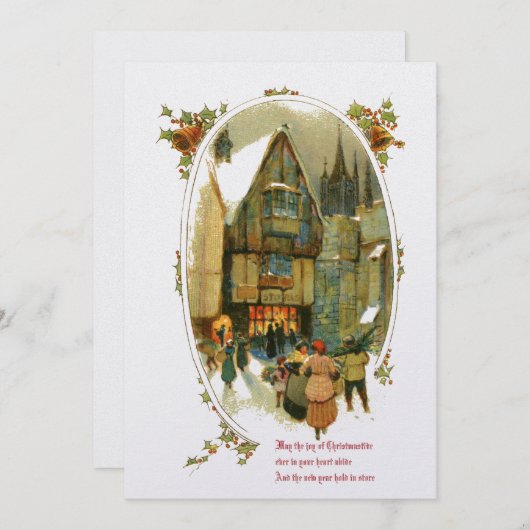 Vintage kerstdorp feestdagenkaart (Voorkant / Achterkant)