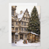 Vintage kerstdorp feestdagenkaart (Voorkant / Achterkant)