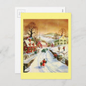 Vintage kerstdorp feestdagenkaart (Voorkant / Achterkant)