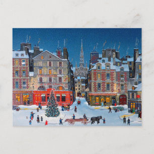 Vintage kerstdorp feestdagenkaart
