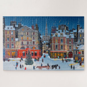 Vintage kerstdorp legpuzzel