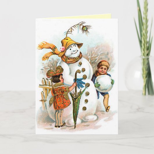 Vintage Kerstdorp Snowman Feestdagen Kaart (Voorkant)