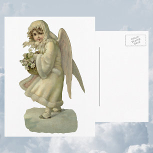 Vintage kerstengel-bloemen, Victoriaans Die Cut Feestdagenkaart