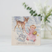 Vintage kerstengel Deer en Bunny Feestdagenkaart (Staand voorkant)
