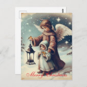 Vintage Kerstengel, Kind en Vogels Briefkaart (Voorkant / Achterkant)
