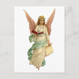 Vintage-kerstengel met boek feestdagenkaart