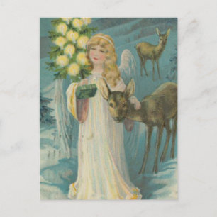 Vintage-kerstengel met Deer Feestdagenkaart