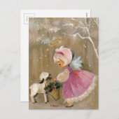 Vintage-kerstengel met Lamb Feestdagenkaart (Voorkant / Achterkant)