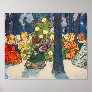 Vintage kerstengelengel art Holiday Poster