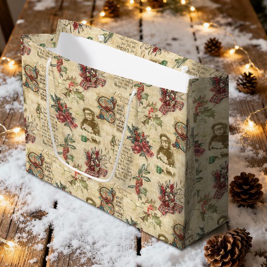 Vintage kerstephemera, Holly &  tekst Groot Cadeauzakje