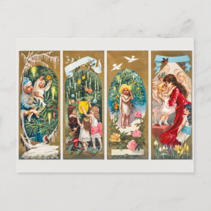 Vintage kerstfamilies en kerstbomen feestdagenkaart