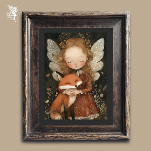 Vintage Kerstfee met Fox Whimsical Holiday Poster