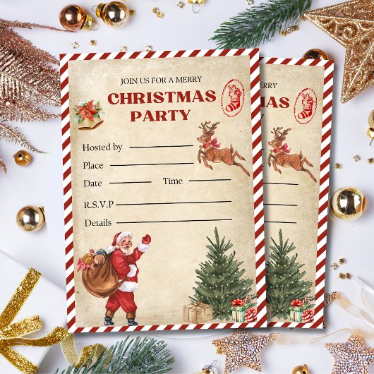 Vintage Kerstfeest Uitnodiging, Vakantiefeest Kaart
