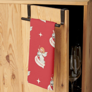 Vintage kerstgroeten, Angels met sterren Theedoek